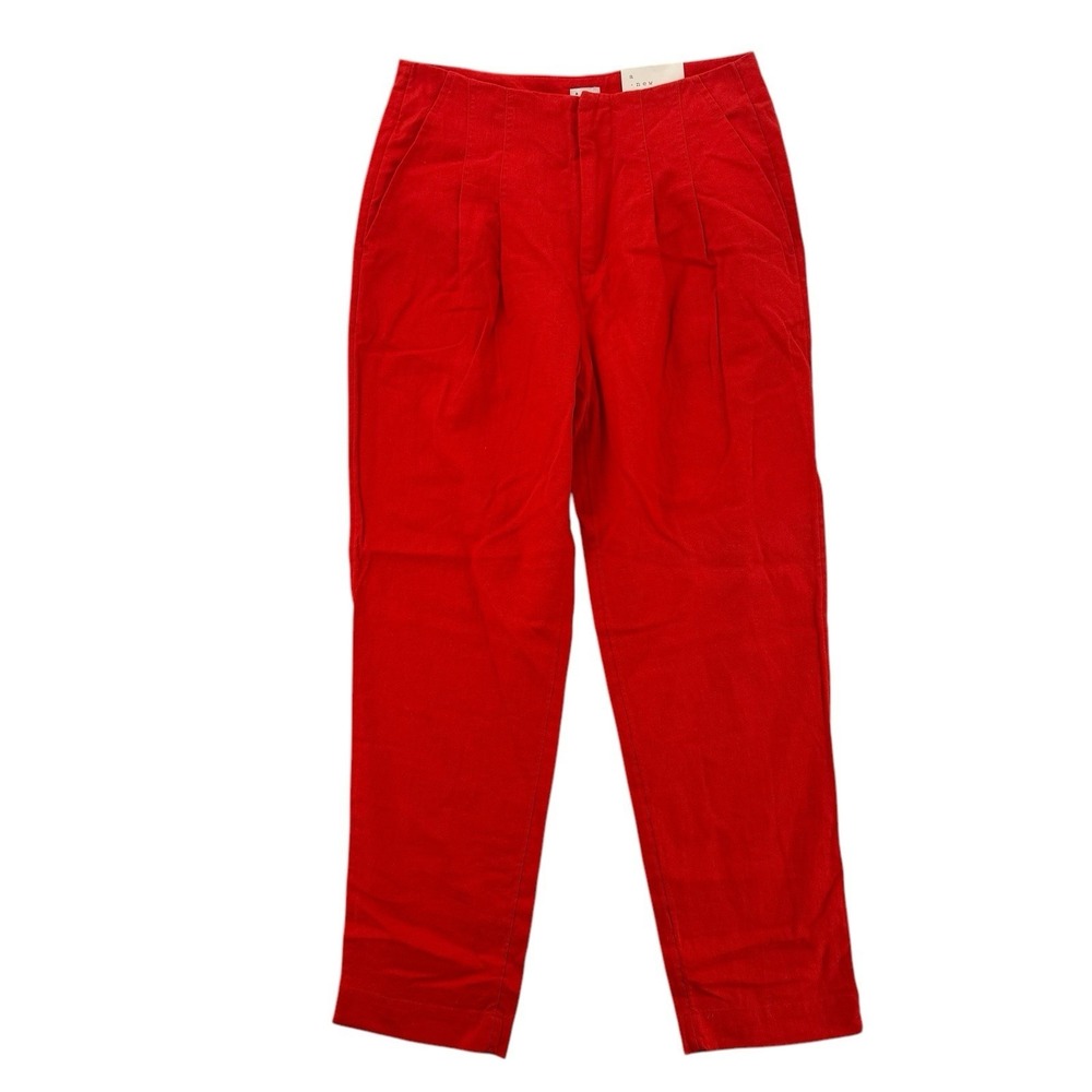 A New Day Linen Pants Womens 4 Orange High Rise Pleated Slim‎ Tapered Leg NWT